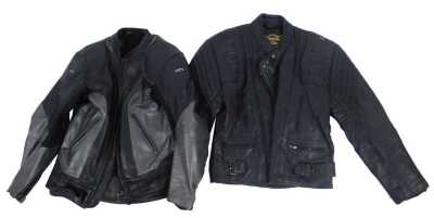 Two leather motorcycle jackets, comprising unbranded, size 46, and a Scott leather jacket, size unknown.