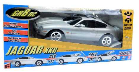 A GR8 RC Jaguar XKR remote control car, with real sounds and lights, boxed.