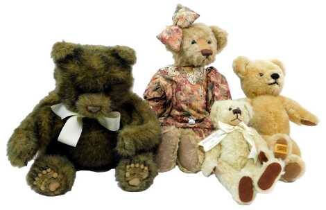 Bears, including a Hasbro Fur Real and Friends Love Cub, a Merrythought bear, a Bransgore Bears 1998 Collector's Club edition bear, and an Ashton Drake Galleries Teddy bear. (4)