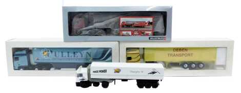 WSI Models and other diecast tractors and trailers, including 113433 DAF XF 105 super space cab and a 6x2 container Debben Transport, 11829 DAF XF 95 Super Space Semi Frego Pullen, WSI Models Denby of Lincoln City of Lincoln Visit Lincoln Cathedral tracto