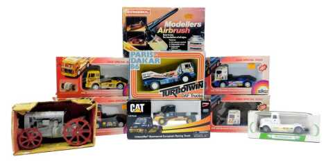 Ertl Norscot Siku and other diecast, including a Norscot Caterpillar sponsored European Racing Truck, Ertl Antique Fordson tractor, Turbo Twin DAF trucks Paris to Dakar 1986, Siku Special Series 2581 DAF Wren Truck racing truck, Siku Special Series 2581 D