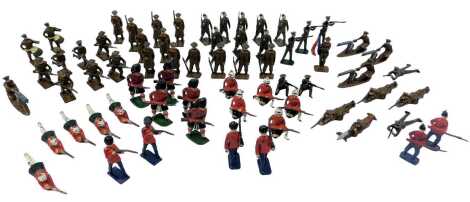 John Hill Co and Britains lead soldiers, including John Hill Co World War I miniatures including riflemen, machine gunners, John Hill and Co Scottish Regiment riflemen, etc. (1 tray)