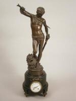 A 19thC French mantel clock mounted with a bronze of David After Jean-Antonin Mercie (1845-1916)