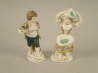 Two similar early 19thC Derby porcelain figures of a young girl and boy