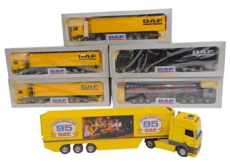 Techno DAF diecast trucks, including DAF 95 Super Space Cab, etc., boxed and unboxed. (6)