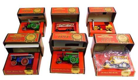 Matchbox Models of Yesteryear diecast, including 1923 Scania Vabis post bus, 1905 Fowler Showman's engine, 1894 Aveling Porter steam roller, 1829 Stephenson's Rocket, 1931 AEC trolley bus Didler, 1894 Aveling Porter steam roller, etc. (1 tray)