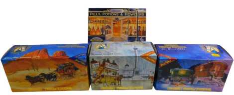 Matchbox Models of Yesteryear special editions, including Heritage horse drawn carriages YSH1 gypsy caravan 1900, Heritage horse drawn carriages YSH2 London Omnibus 1886, Heritage horse drawn carriages YSH3 Wells Fargo stagecoach 1875, and Matchbox Pills 