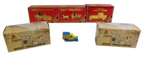 Matchbox Models of Yesteryear and A Taste of France, including Models of Yesteryear 1920 Rolls Royce Panzer wagon, YS43 1905 Bush self propelled fire engine, YS46 1880 Merryweather steam fire engine Greenwich, YTF5 1947 Citroen Type H van Tattinger, YTF2 