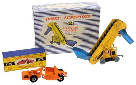 A Dinky Supertoys diecast elevator loader, 962, boxed, together with a Matchbox series Kingsize Allis-Chalmers Motor Scraper, number 6, partially boxed.