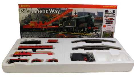 A Hornby OO gauge train set The Permanent Way R1029, including BR 0-6-2 class N2 locomotive, 75 tonne mobile crane, maintenance crew coach and tools van, R965 train controller, track, etc.