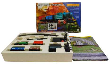 Hornby Railways OO gauge train set Industrial Freight, including 0-4-0 British Railways locomotive, three wagons, oval of track, controller, etc.