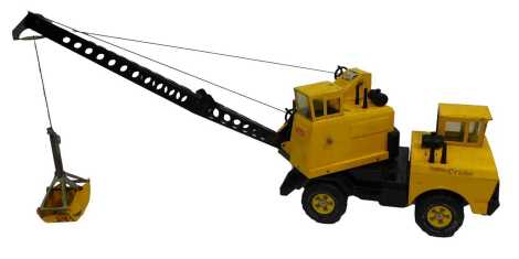 A Mighty Tonka pressed steel crane in yellow.