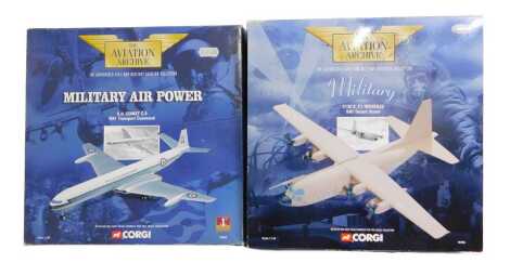 Corgi The Aviation Archive Military Air Power 1:44 scale D Comet C4 RAF Transport Command, and 48405 military C130K C1 Hercules RAF Dessert Storm, boxed. (2)