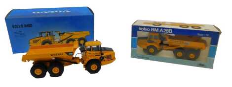 A diecast Volvo A40D articulated dump truck, and an NZG Models Volvo BMA25B articulated dump truck, boxed. (2)