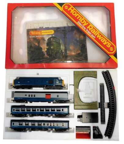 A Hornby Railways OO gauge train set, R686 Intercity set including a Class 37 locomotive D6830, BR blue with yellow ends, a Royal Mail Travelling Post Office and two coaches, an oval of track, tunnel portal, etc., boxed.