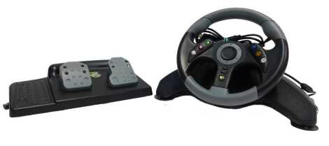 A Mad Cats MC2 Xbox 360 micro steering wheel and pedals.