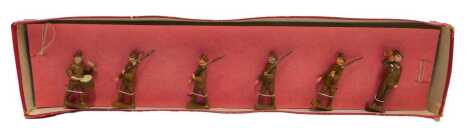 A set of six John Hill and Co painted lead figures, modelled as World War I Infantry soldiers, boxed.