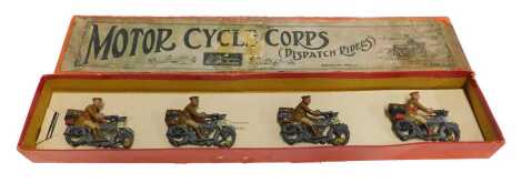 A W Britain painted lead set, Motorcycle Corps, comprising four figures, set number 200, boxed.