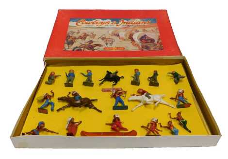 A 1940s Crescent Toys Cowboys and Indians painted lead set, set number 81781, boxed.