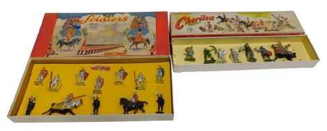 A Crescent Toys painted lead set, depicting medieval knights, jousters, etc., together with a Cherilea painted lead set, medieval knights, series S/300, boxed.