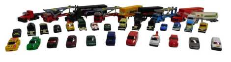 Corgi diecast, to include a Ford wrecker truck, Pontiac Firebird, Ford Escort, Jaguar track car, Volvo car transporter, etc., boxed. (1 tray)