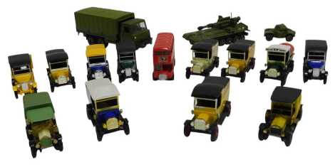 Various diecast vehicles, to include a Dinky Foden Army truck, 155mm mobile gun, various Matchbox Models of Yesteryear vans to include a 1927 Talbot van, 1912 Ford Model 1978, etc. (1 tray)