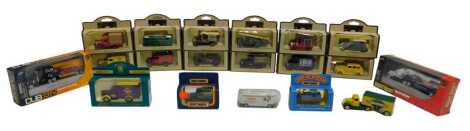 Various diecast cars, to include Days Gone 1934 Model A Royal Mail van, a 1920 Model T Rountrees Ford van, an Age of Steam Matchbox Isle of Man Railways locomotive, diecast articulated lorries, etc. (1 tray)