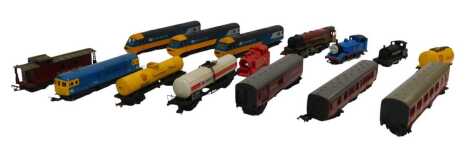 A group of Hornby and other locomotives and rolling stock, together with coaches, a Hornby OO gauge Thomas the Tank Engine locomotive, Class 43 HST set etc. (1 tray)