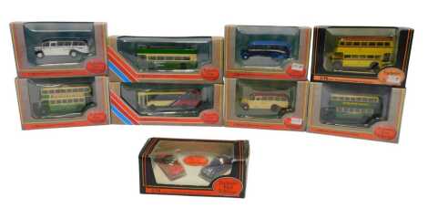 A group of diecast buses, to include an Exclusive First Editions Guy Arab II Utility Bournemouth Corporation double decker bus, a Bedford OB coach Western, Plaxton Pointer Dart Brighton and Hove, each boxed. (1 tray)