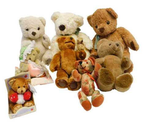 A group of soft toys, to include Teddy bears, boots, zebra, etc. (2 boxes)