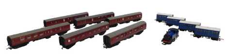 Hornby OO gauge locomotive and coaches, including 0-4-0 tank locomotive, Caledonion four wheel coaches, LMS coaches 2237, BR guards coach, etc. (1 tray)