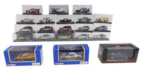 Altaya Mini Champs and Corgi boxed diecast, including Lancia Delta S4 RAC Rally 1985 H and N Wilson, a McLaren F1 road car in blue metallic, a Corgi TY 97113 Mercedes CLK GTR style B, ann Altaya BC33 Renault Clio S1600 Simon Jean Joseph and Jack Boyer Ral