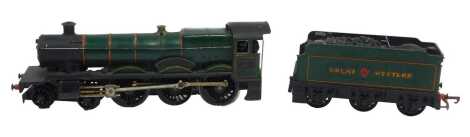 A Tri-ang OO gauge Hall Class locomotive Kirby Hall, 4-6-0, 5993, Great Western lined green livery possibly repainted.