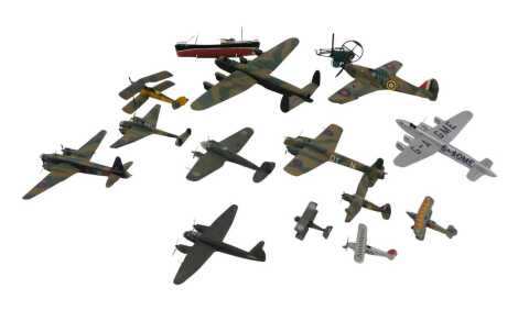 Kit built model aircraft, including Avro Lancaster, biplanes, BOAC Seabird, etc. (a quantity)