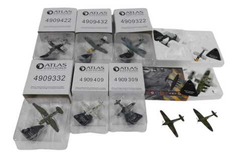 Atlas Editions diecast planes, including a Hawker Hurricane Mark 1, The Bismarck 1941 Fairy Swordfish, Dunkirk 1940 Junkes JU87B Stuka, etc. (1 box)