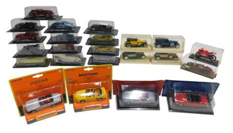 Various boxed diecast, including New Ray Jaguar XJS V12, New Ray Mustang GT convertible 1994, Bugatti Royale, Ford Model T, Renault Alpine, etc. (1 box)