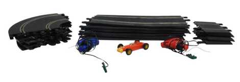 Scalextric, to include track, two controllers, one red Porsche race car, bridge pillars, etc. (1 box)