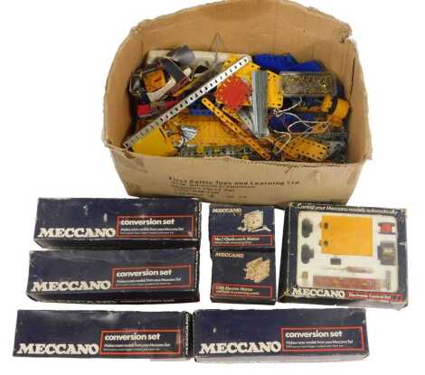 Assorted Meccano, including an electronic control set, conversion sets, clockwork motors, boxed and unboxed.