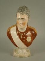 A 19thC Staffordshire pottery bust of The Prince Regent