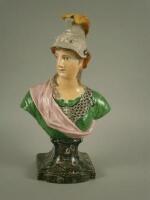 An early 19thC Staffordshire pottery bust of Minerva