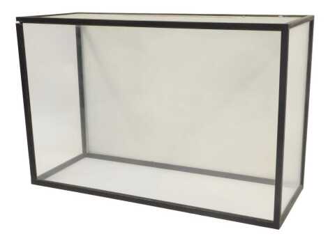 A glass and ebonised model display case, 65cm high, 99cm wide, 38cm deep.