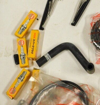 Various car parts, to include gear shaft, Lucas and other car headlights, etc. (a quantity) - 3