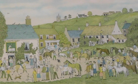 Vincent Haddelsey (1934-2010). Horse Fair, artist signed coloured lithograph XXI/XXXVI, dated Scothern June (19)85, 39cm x 57cm. One of nine works by the artist in this auction.