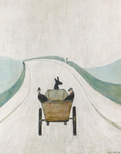 Laurence Stephen Lowry (1887-1976). The Cart, artist signed coloured print, 52cm x 41cm.