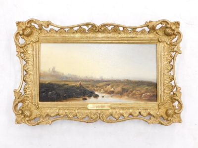 Walter Williams (act.1841-1881). A Distant view of Lincoln,oil on canvas, attributed and titled on plaque, 18.5cm x 36.5cm. Label verso Cider House Galleries Ltd, Surrey. - 2