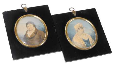 Benjamin Delacour (French early 19thC). A pair of portraits, of Mr Charles Bond, Aged 64 Years, and Mrs S Bond Aged 63 Years, watercolours, signed verso and dated 1817, 10cm x 8.5cm.