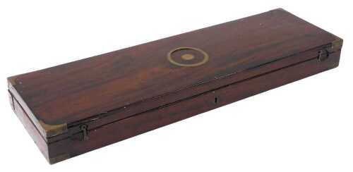 A Victorian figured mahogany gun case by Westley Richards, manufacturer to HRH Prince Albert, later lined interior, with inset brass handle and corners, 81.5cm x 25cm x 8.5cm.