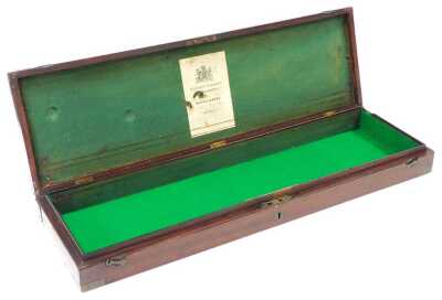 A Victorian figured mahogany gun case by Westley Richards, manufacturer to HRH Prince Albert, later lined interior, with inset brass handle and corners, 81.5cm x 25cm x 8.5cm. - 3