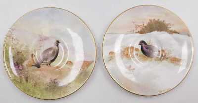 Six Royal Doulton porcelain cups and saucers, three depicting grouse and numbered BB3530 H4586, bearing signature M Betteley, and three further examples with pheasants and grouse in snowy landscapes, numbered BB3530 H4586, with same artist's signature. (6 - 2