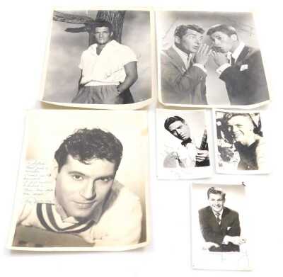A group of autographed photo cards, and photographs, including Dean Martin & Jerry Lewis, Hugh O'Brian, and McDonald Carey, together with greetings cards and photo cards, an International Film Diary 1953, and an autograph album. - 2